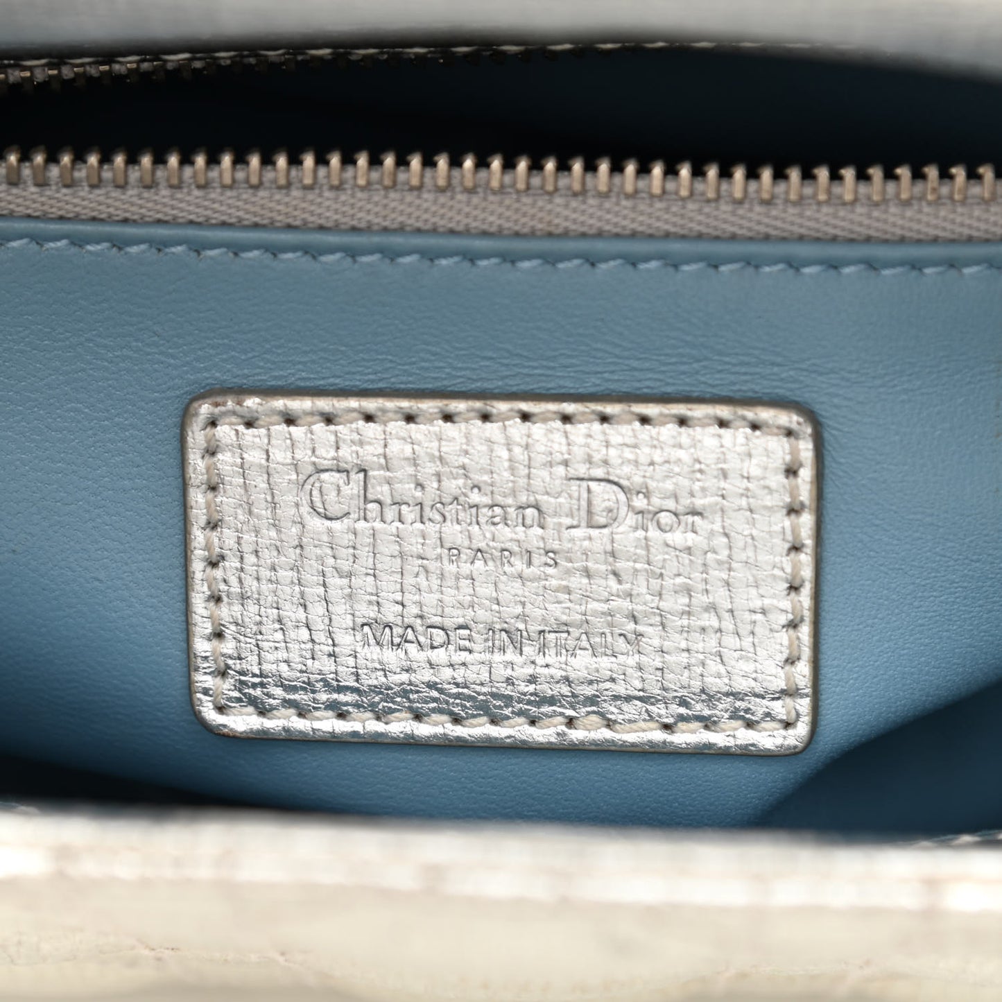Metallic Grained Calfskin Cannage Small Lucky Badges My Lady Dior Silver
