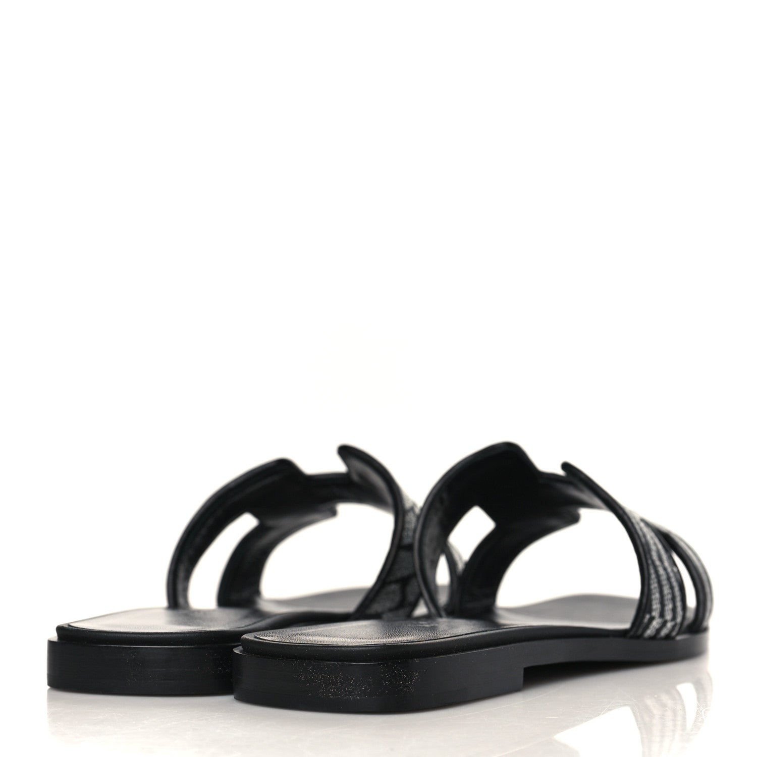 Hermes Calfskin Brode Oran Sandals 36.5 Black Argent 4 of 8
