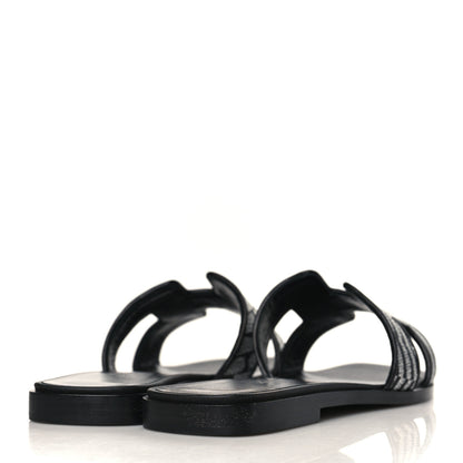 Hermes Calfskin Brode Oran Sandals 36.5 Black Argent 4 of 8