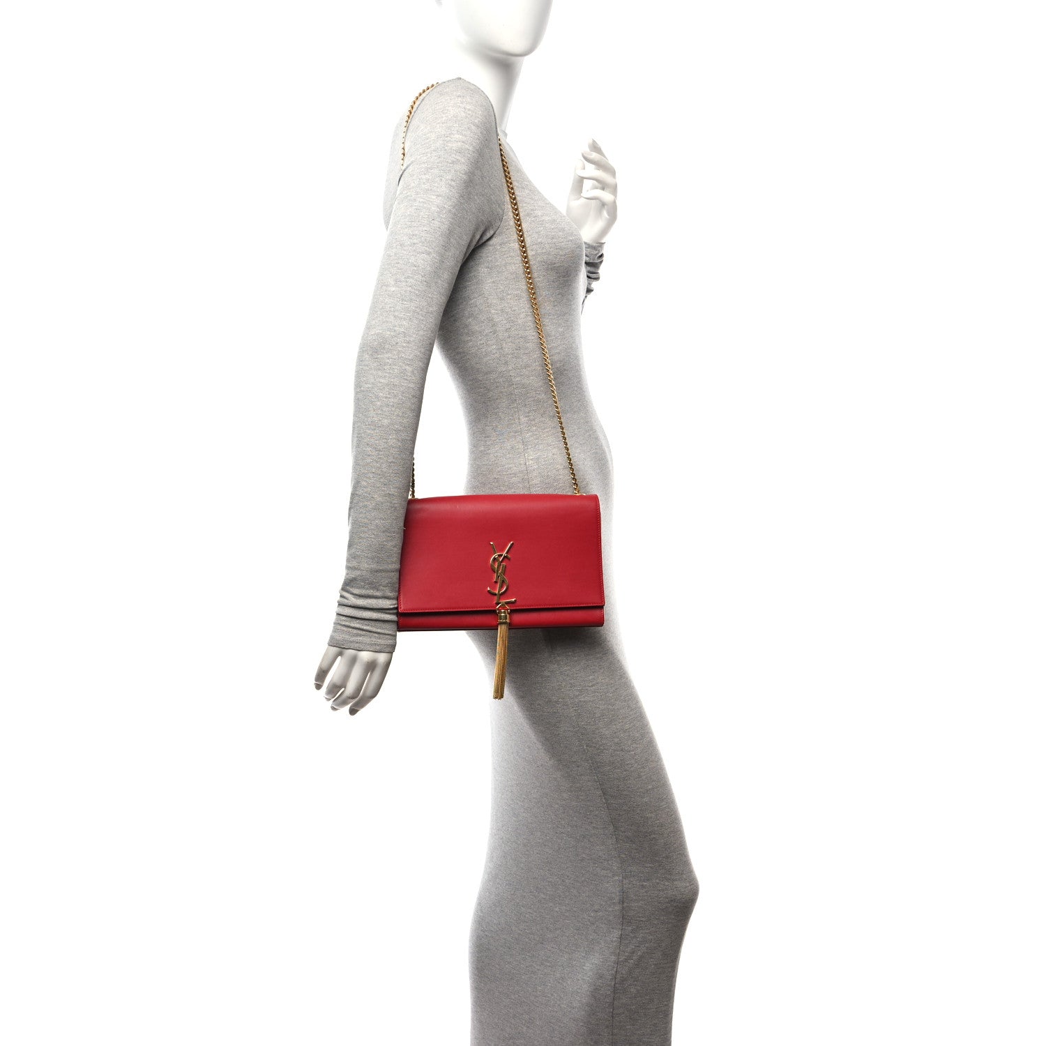 Saint Laurent Smooth Calfskin Medium Classic Monogram Kate Tassel Satchel Lipstick Red 2 of 11