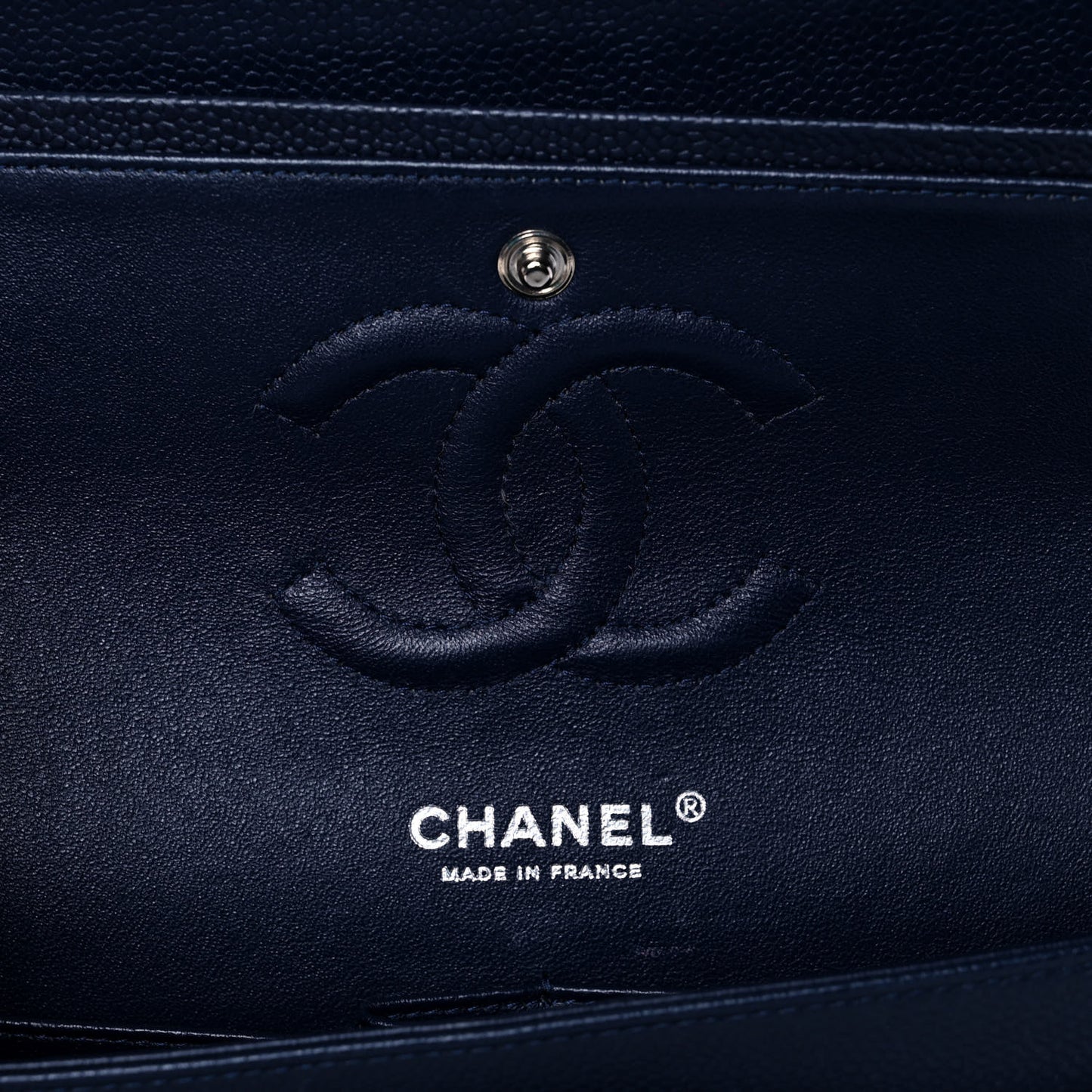 Caviar Quilted Medium Double Flap Navy
