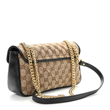 Gucci Monogram Matelasse Diagonal Small GG Marmont Shoulder Bag Beige Black 3 of 9
