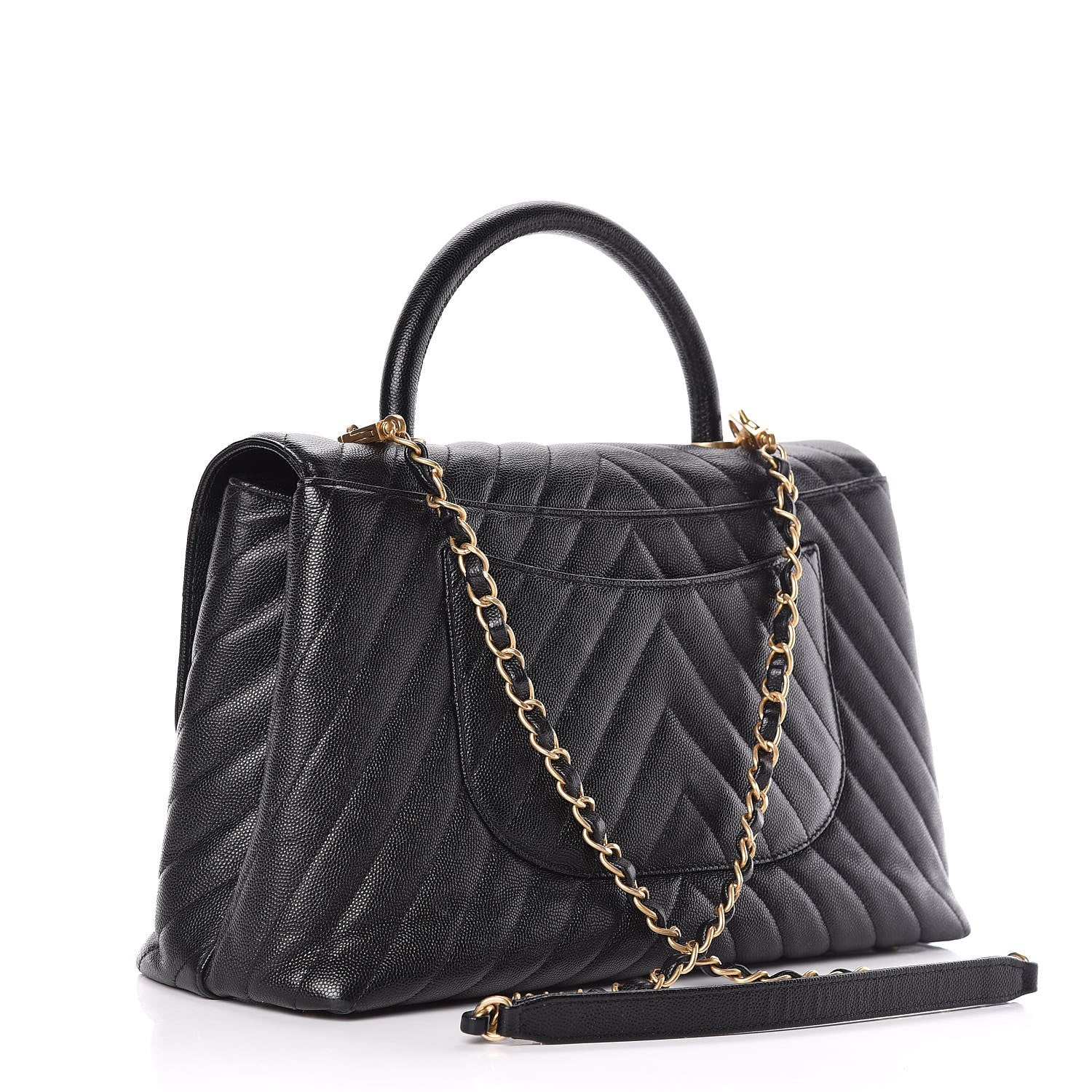 Chanel Caviar Chevron Quilted Medium Coco Handle Flap Black 3 of 12