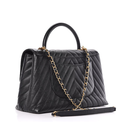 Chanel Caviar Chevron Quilted Medium Coco Handle Flap Black 3 of 12