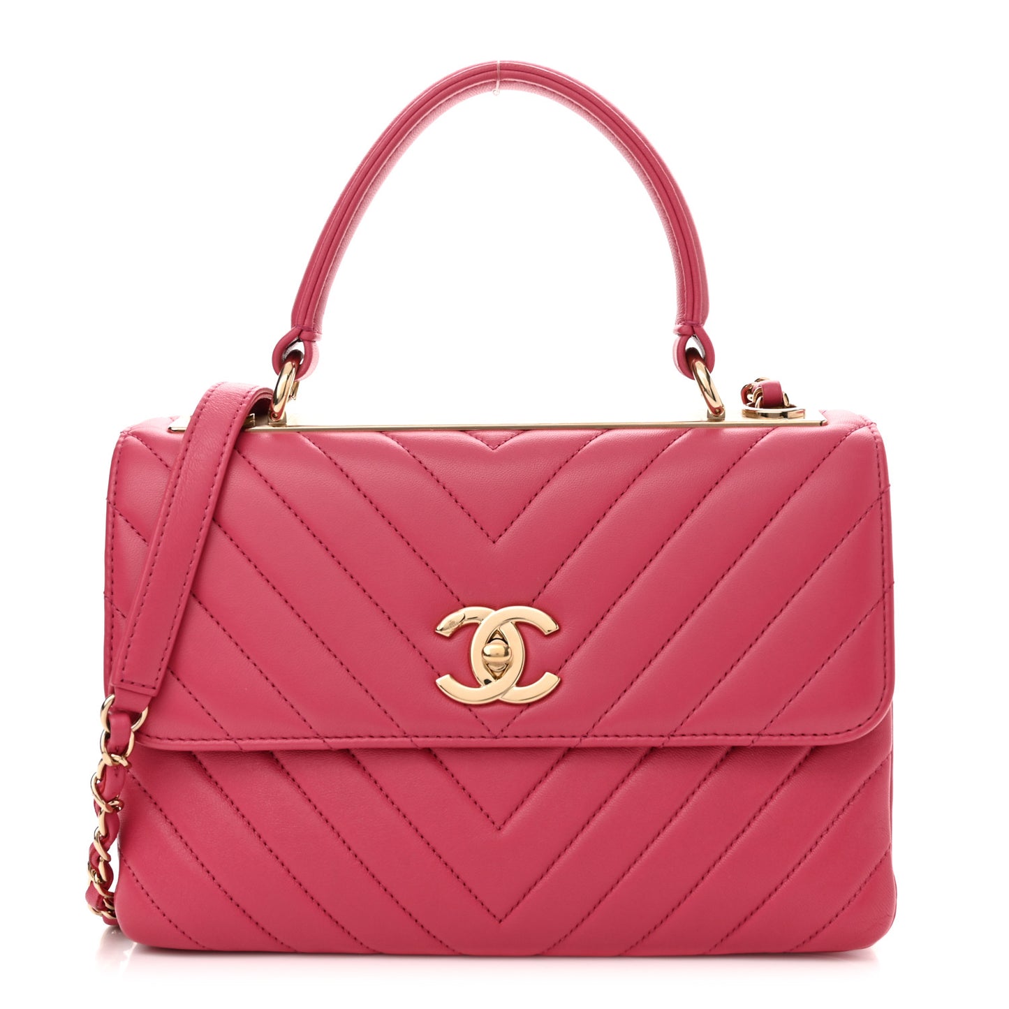 Lambskin Chevron Quilted Small Trendy CC Dual Handle Flap Bag Pink
