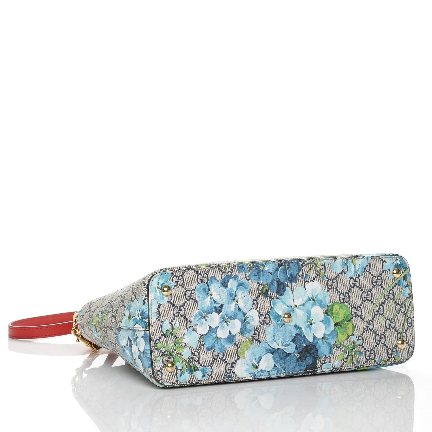 Gucci GG Supreme Monogram Blooms Small Zip Top Tote Beige Blue Navy Hibiscus Red 4 of 7