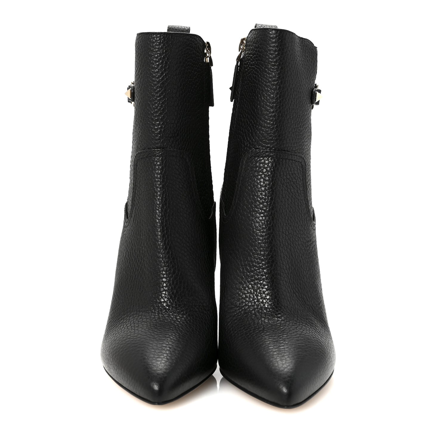 Pebbled Calfskin Rockstud Single Buckle 90mm Block Heel Ankle Boots 38 Black