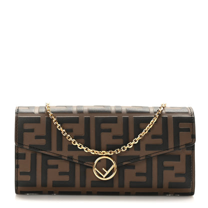 Fendi Vitello Soft F is Fendi Bi-Color FF 1974 Embossed Continental Envelope Wallet On Chain Maya Black 1 of 11