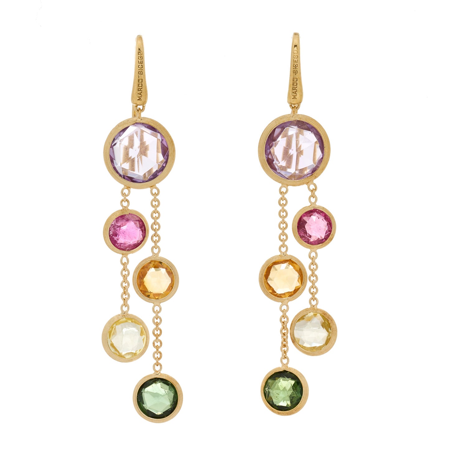 18K Yellow Gold Multi Gemstone Jaipur Color Two Strand Earrings