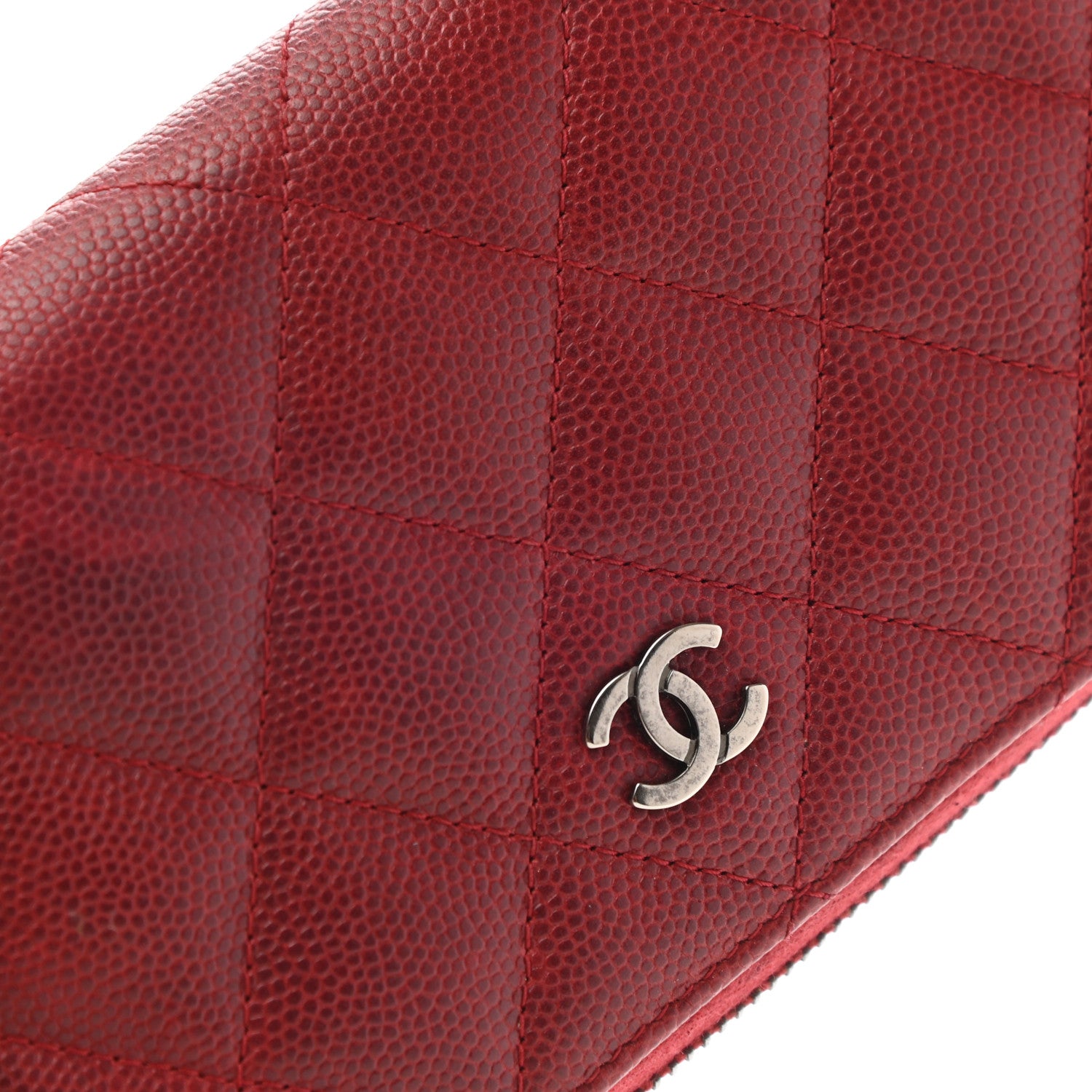 Chanel Caviar Quilted Small Zip Around Wallet Dark Red 10 of 12