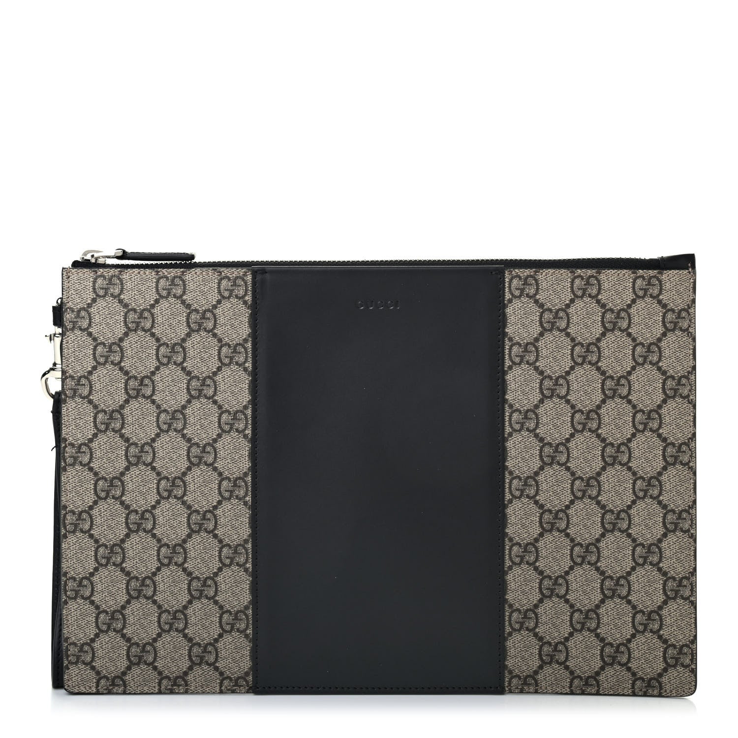Gucci GG Supreme Monogram Zip Wristlet Pouch Beige Black 1 of 7