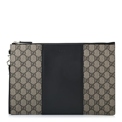 Gucci GG Supreme Monogram Zip Wristlet Pouch Beige Black 1 of 7
