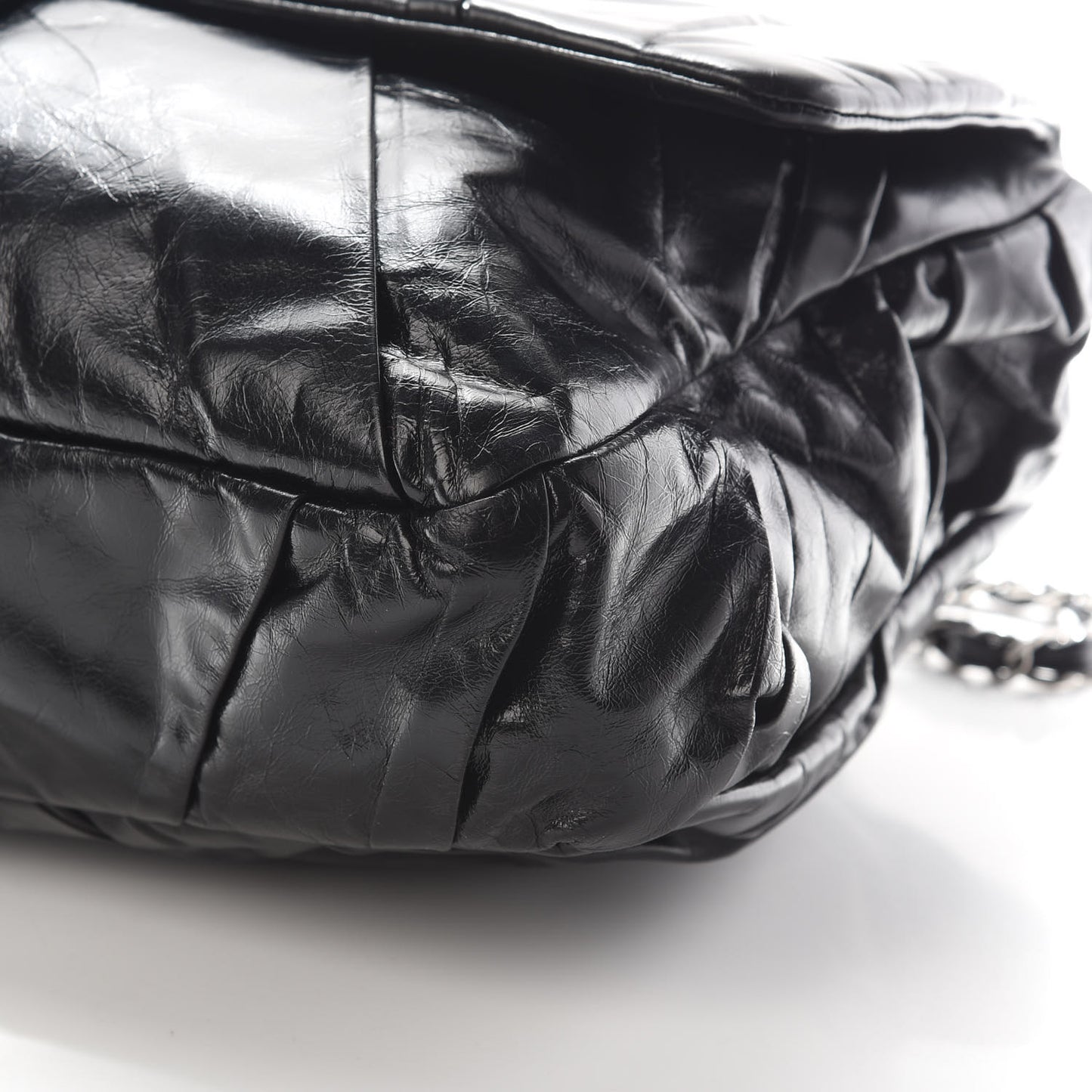 Glazed Calfskin Twisted Maxi Flap Black