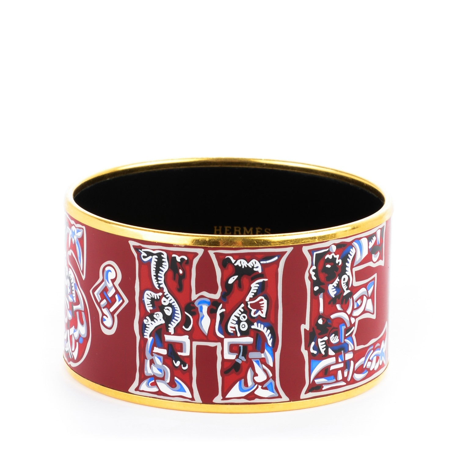 Hermes Enamel Printed Alphabet Russe Extra Wide Bracelet 65 1 of 5