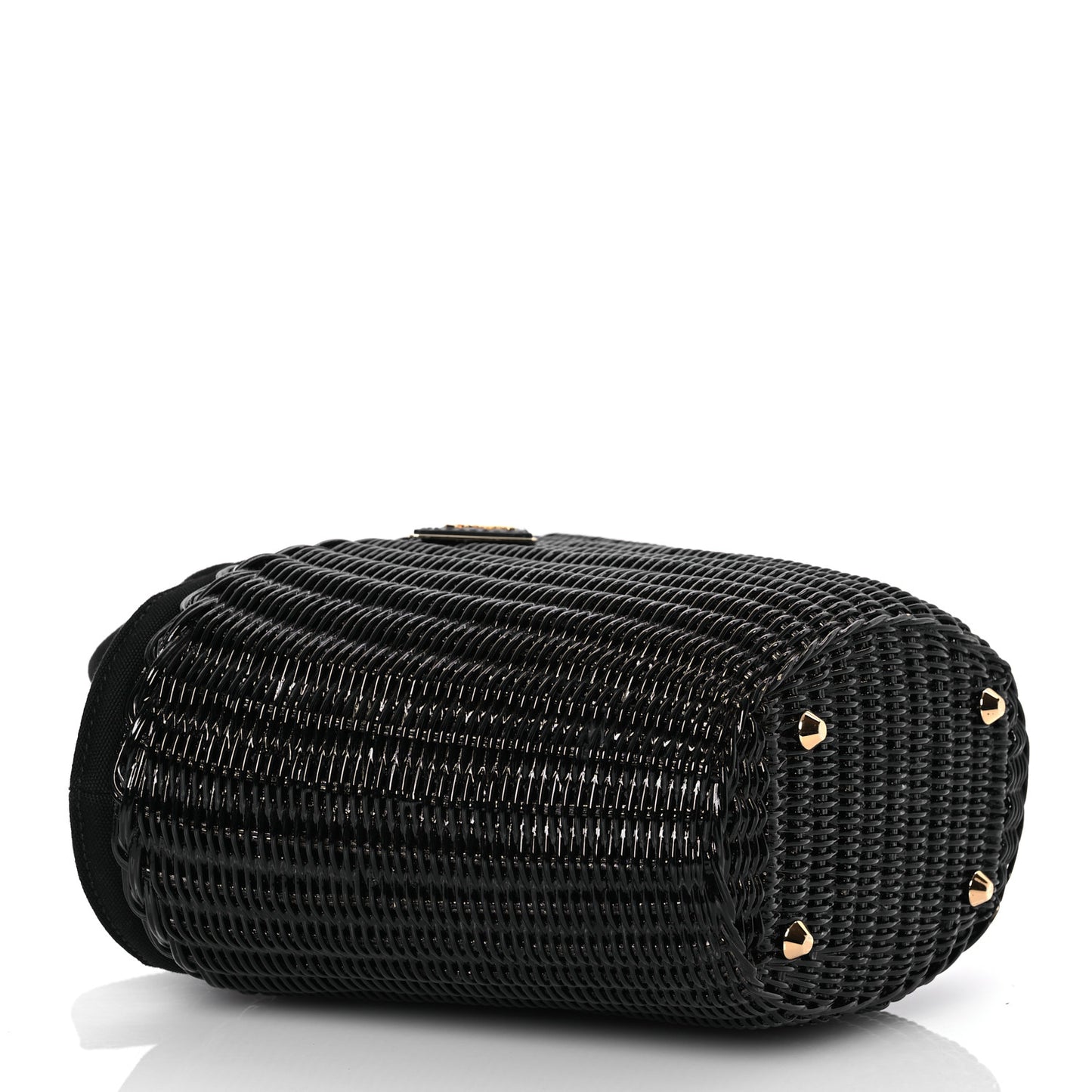 Wicker Canvas Shoulder Bag Black