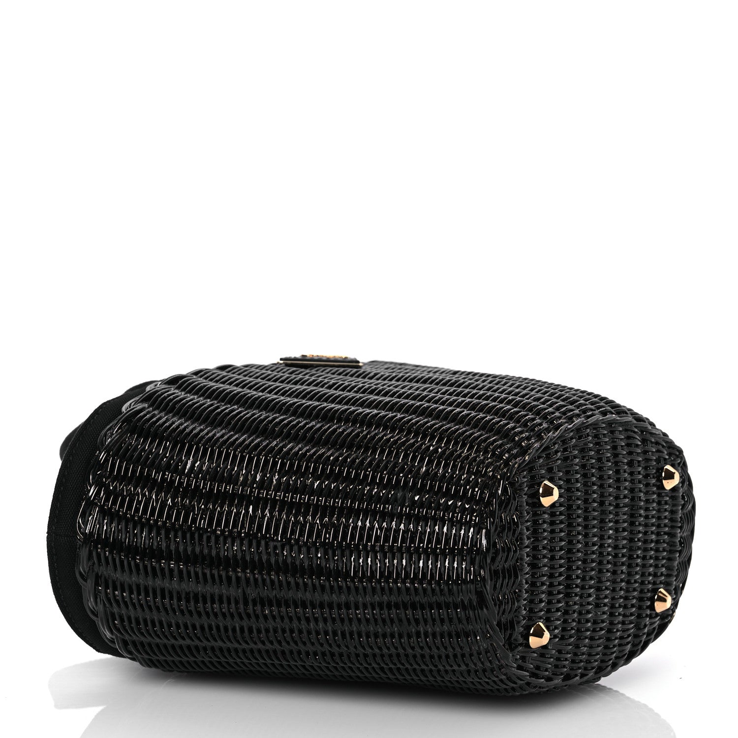 Prada Wicker Canvas Shoulder Bag Black 5 of 16