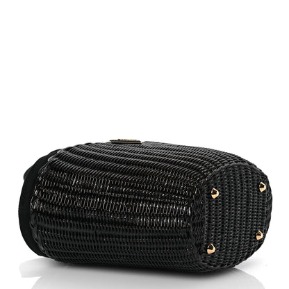 Prada Wicker Canvas Shoulder Bag Black 5 of 16