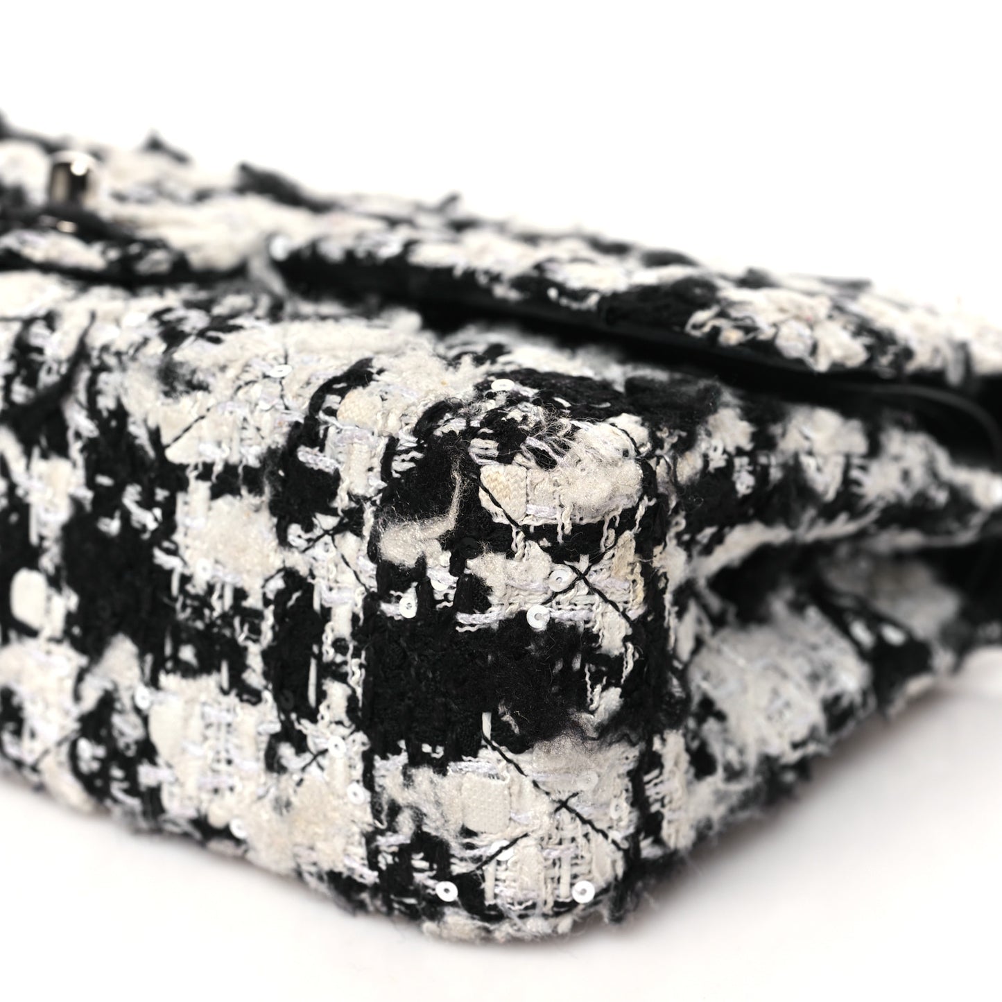 Tweed Quilted Medium Double Flap Black Ecru White