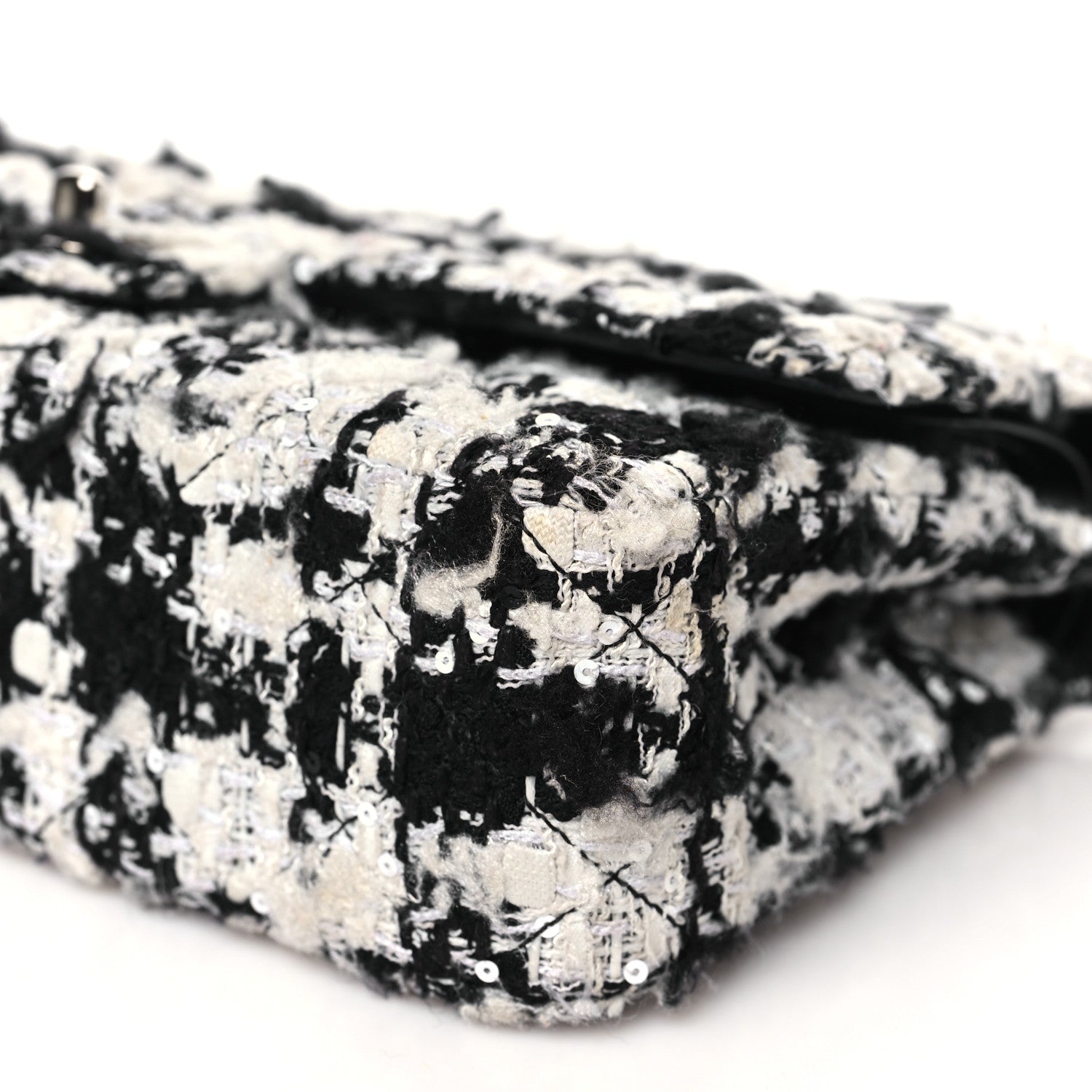 Chanel Tweed Quilted Medium Double Flap Black Ecru White 10 of 10