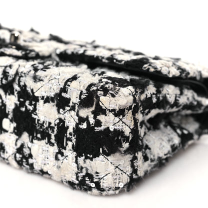 Chanel Tweed Quilted Medium Double Flap Black Ecru White 10 of 10