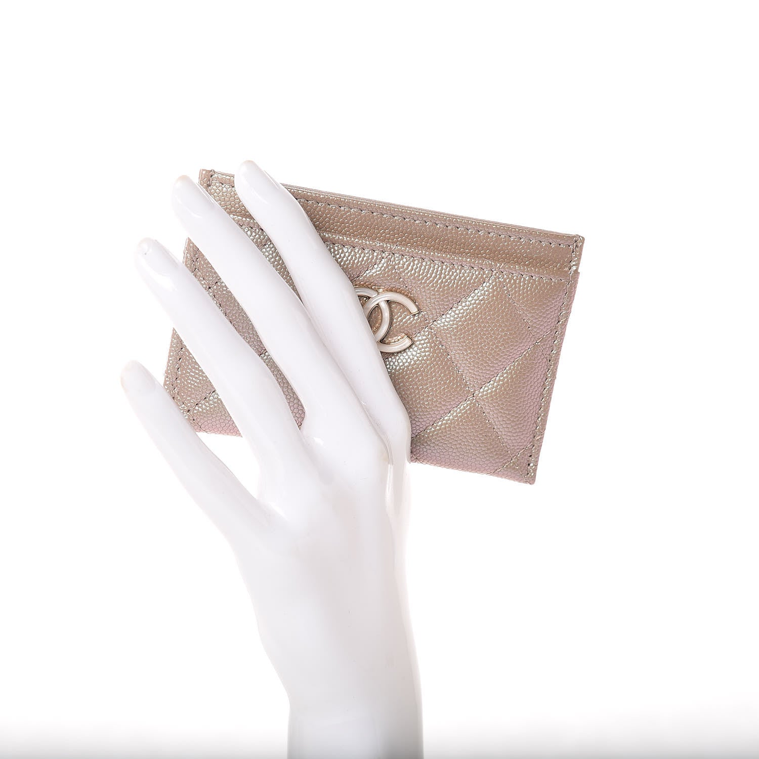 Chanel Iridescent Caviar Quilted Card Holder Beige 2 of 9