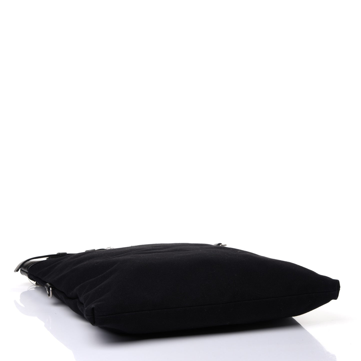 Canvas Calfskin Belted Flat Messenger Bag Black