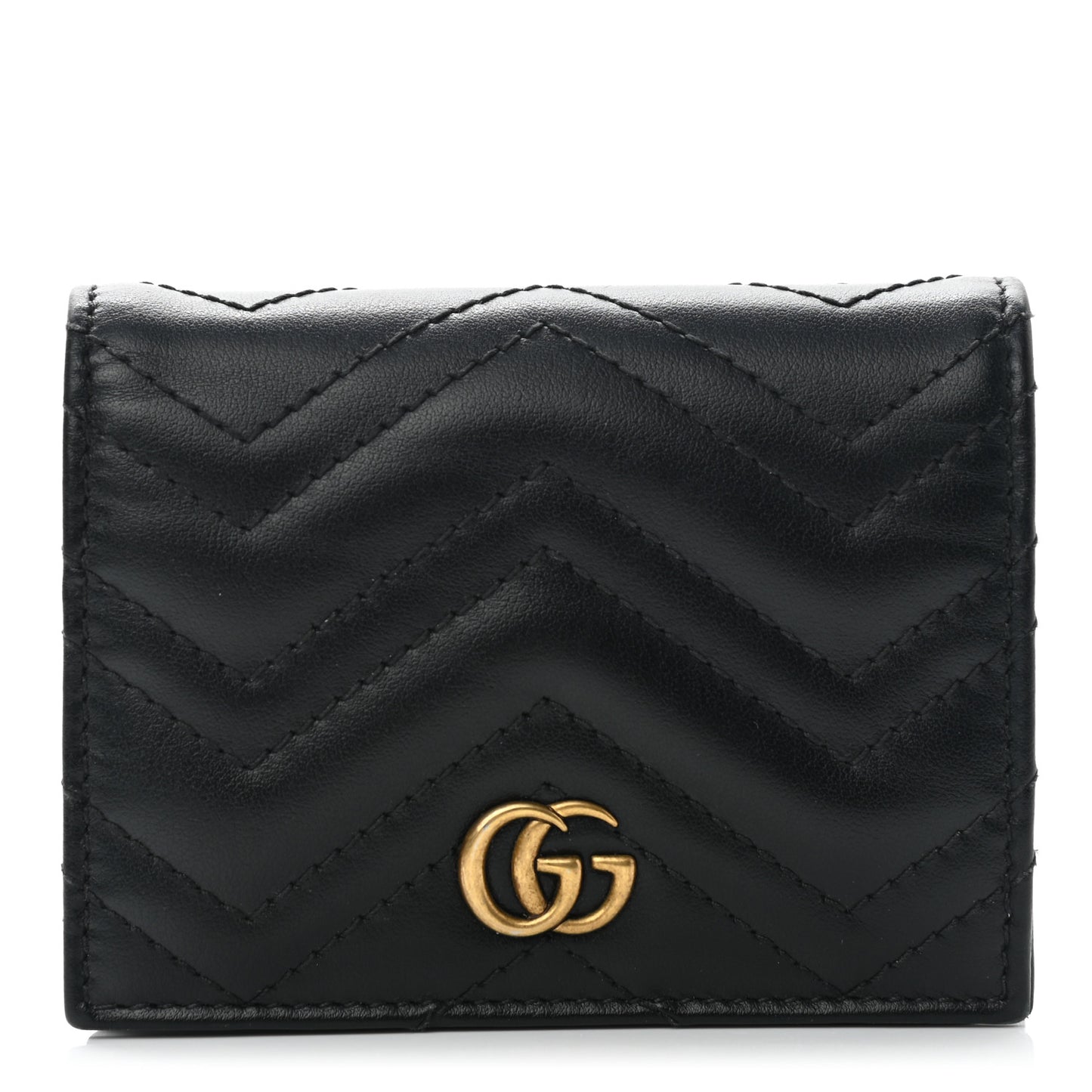 Calfskin Matelasse GG Marmont Card Case Wallet Black