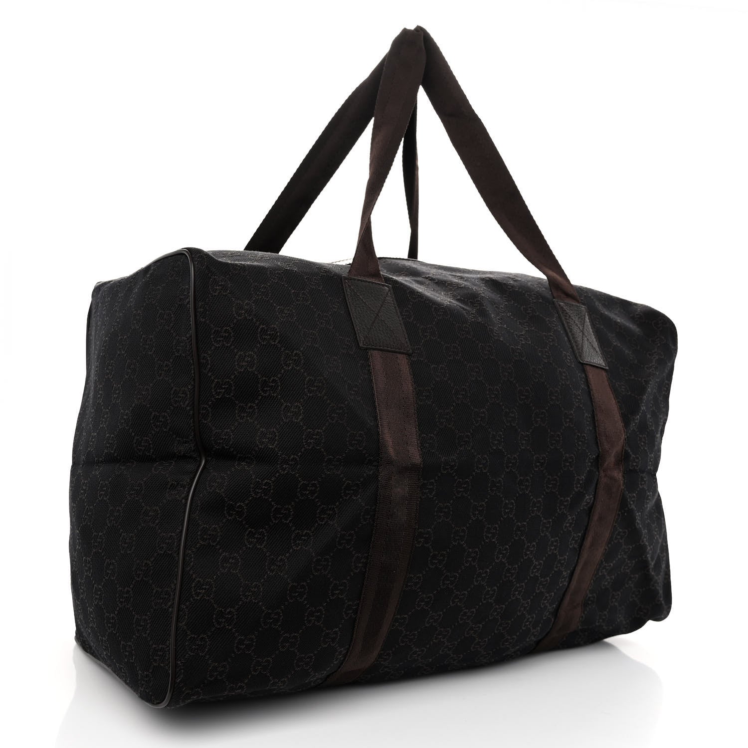 Gucci Denim Monogram Large Collapsible Carry On Duffle Bag Brown 3 of 10