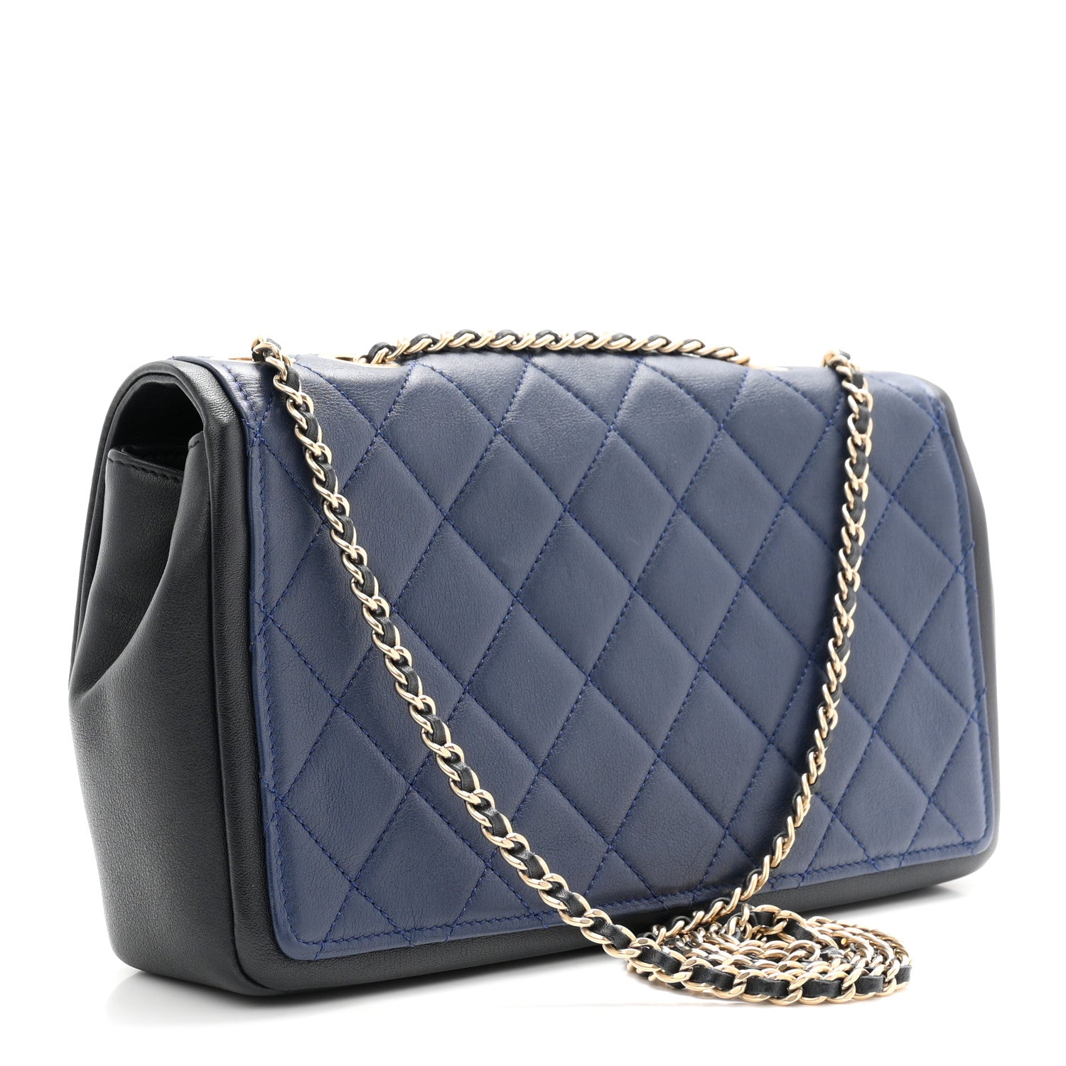 Chanel Lambskin Quilted Medium Graphic Flap Navy Black 3 of 11
