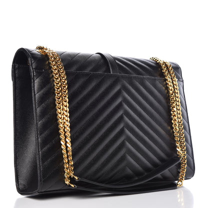 Saint Laurent Grain De Poudre Matelasse Chevron Large Monogram Satchel Black 3 of 10