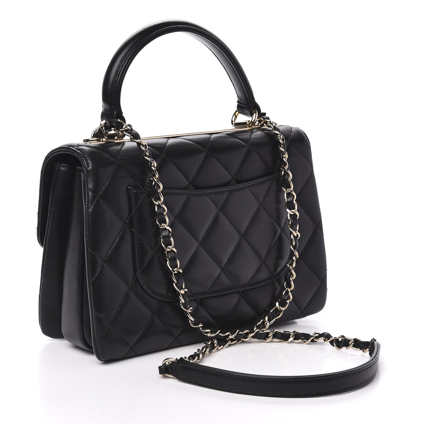 Lambskin Quilted Small Trendy CC Dual Handle Flap Bag Black