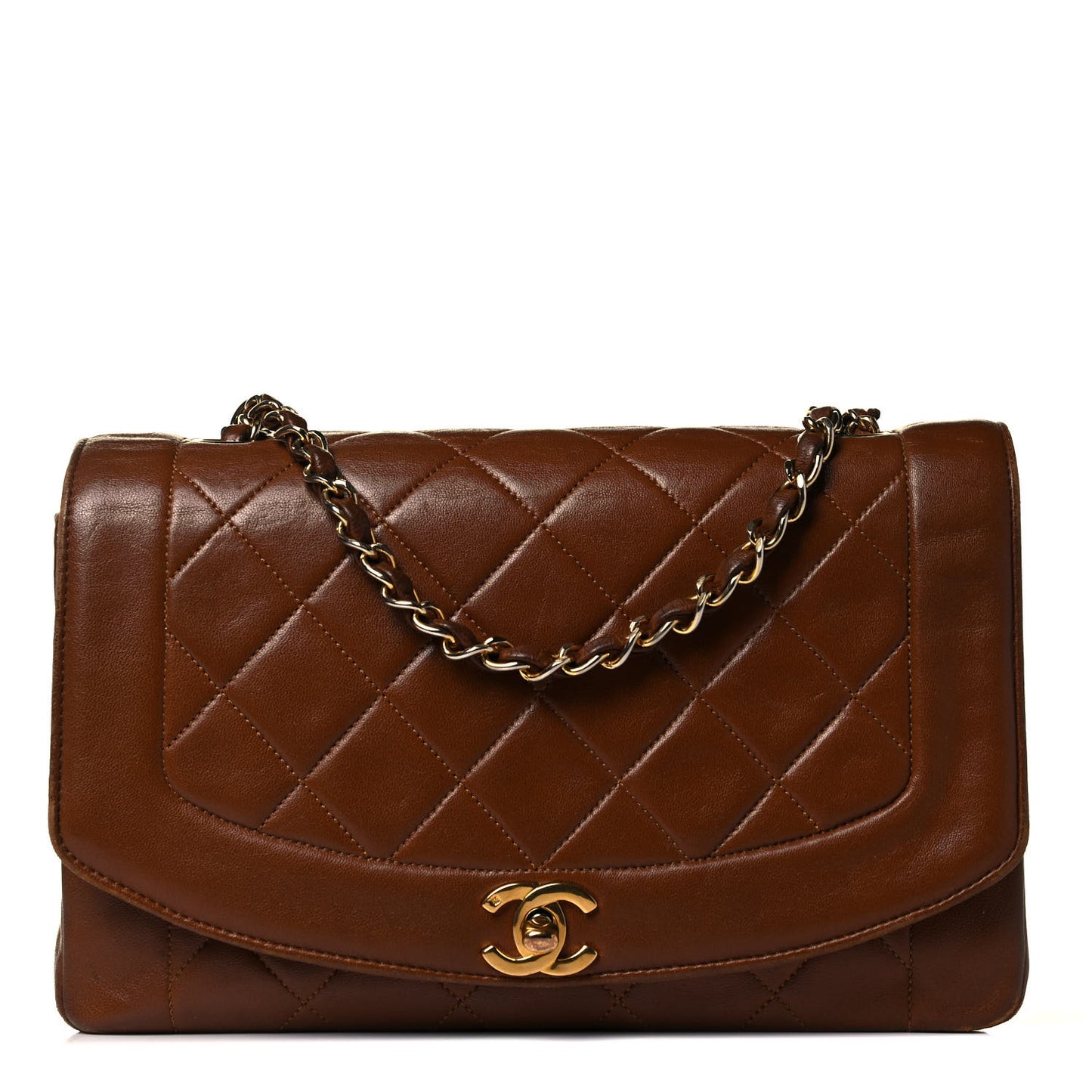Lambskin Quilted Medium Single Flap Brown