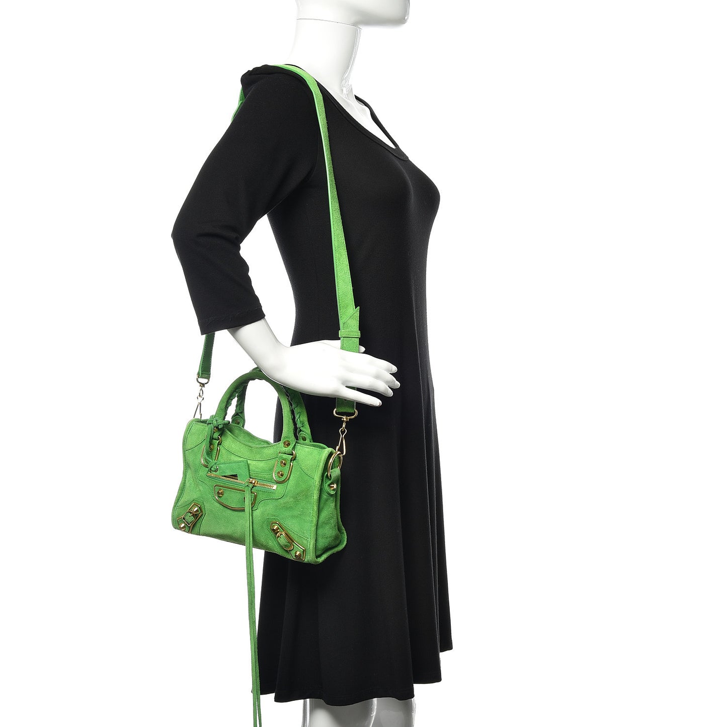 Baby Daim Suede Gold Metallic Edge Hardware Mini City Vert Fluo