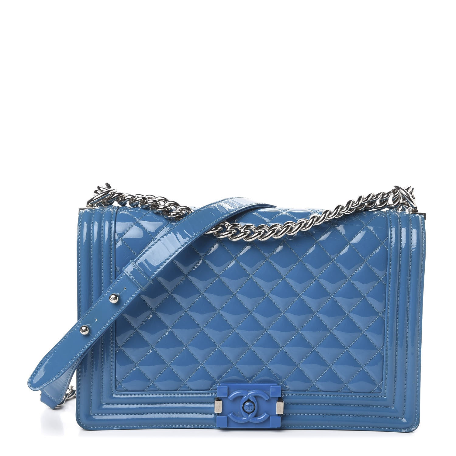 Chanel Patent Calfskin New Medium Plexiglass Boy Flap Blue 1 of 10