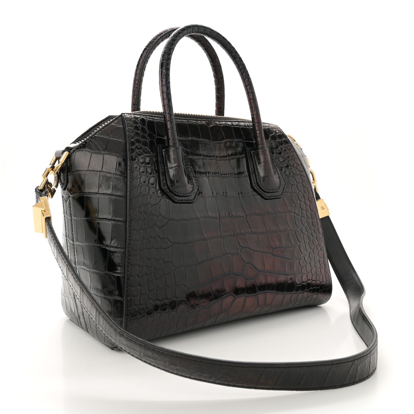 Calfskin Crocodile Embossed Small Antigona Black