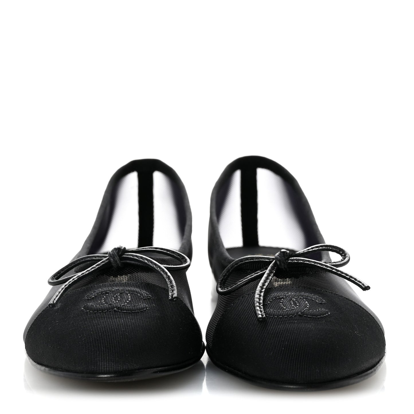 Mesh Grosgrain CC Cap Toe Ballerina Flats 37 Black