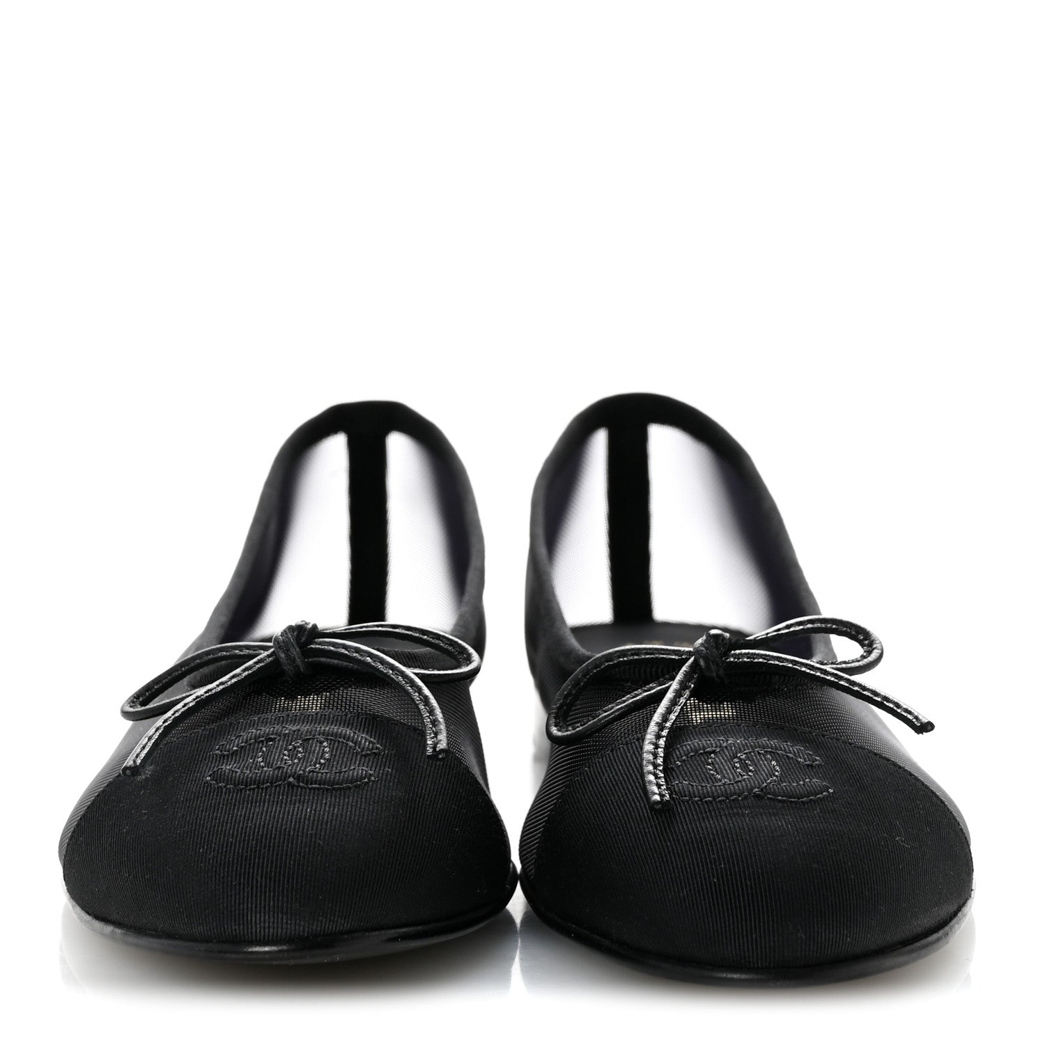 Chanel Mesh Grosgrain CC Cap Toe Ballerina Flats 37 Black 3 of 10