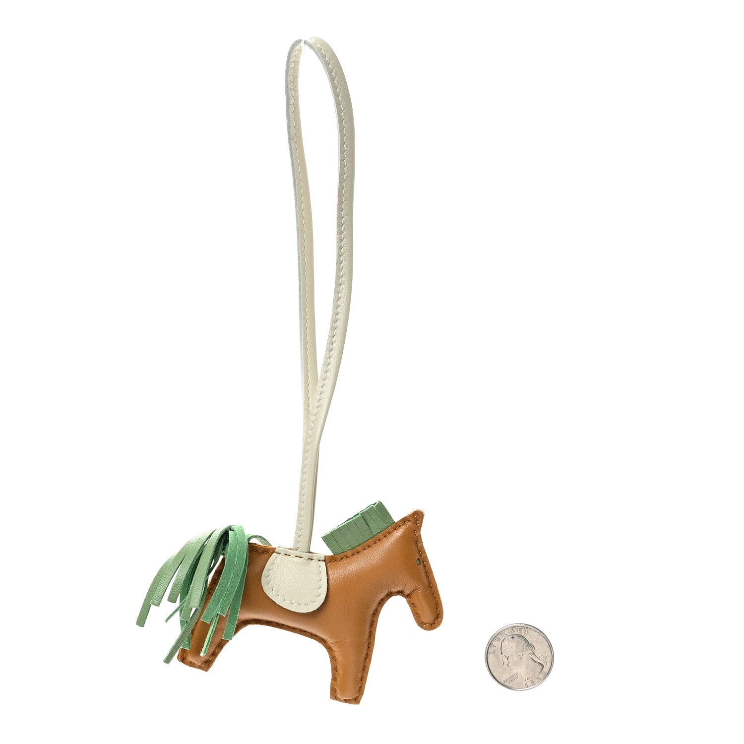 Hermes Milo Lambskin Grigri Rodeo Horse Bag Charm PM Sesame Vert Criquet Craie 2 of 4