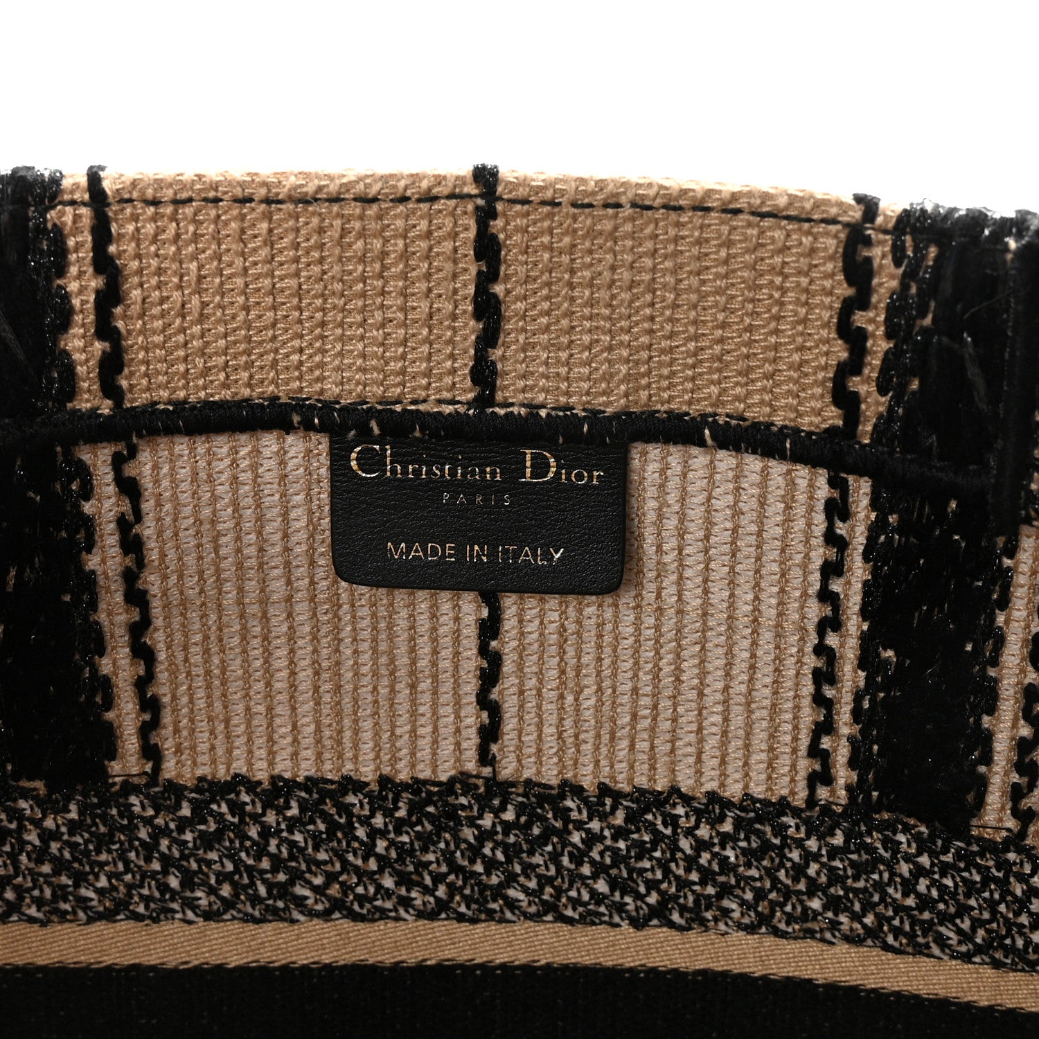 Christian Dior Canvas Embroidered Medium Bayadere Book Tote Black Beige 6 of 10