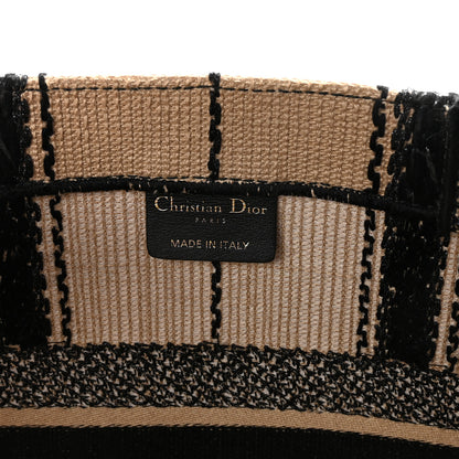 Christian Dior Canvas Embroidered Medium Bayadere Book Tote Black Beige 6 of 10