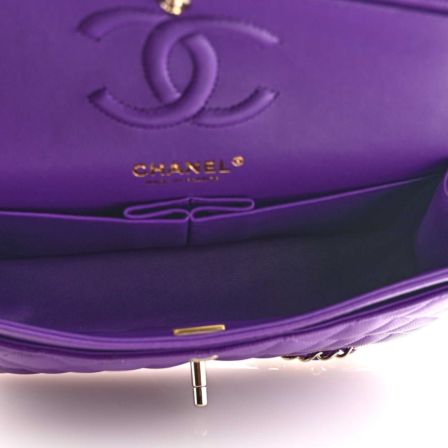 Caviar Quilted Small Double Flap Dark Purple