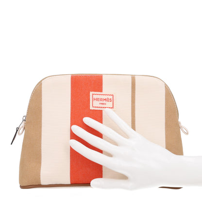 Hermes Cotton Stripe Bolide Rayures Rocabar Medium Travel Cosmetic Pouch Feu Naturel 2 of 9