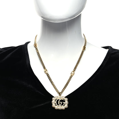Gucci Pearl Embellished Double G Necklace Aged Gold 2 of 5