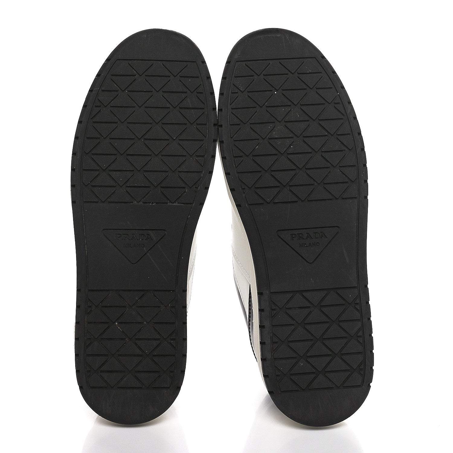 Prada Vitello Sport Spazzolato Rois Triangle Logo Womens Downtown Low Top 30mm Sneakers 37.5 White Black 6 of 9