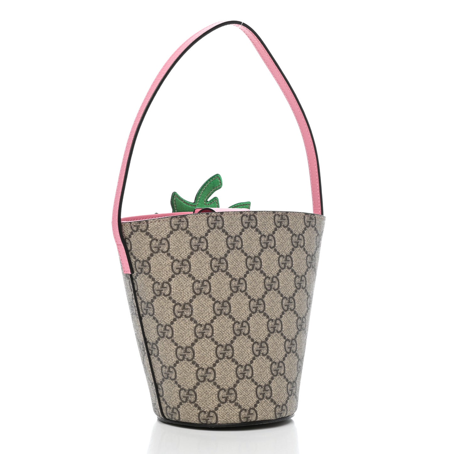 GG Supreme Monogram 3-D Strawberry Childrens Bucket Tote Beige Ebony Lotus Pink Fuxia Emerald