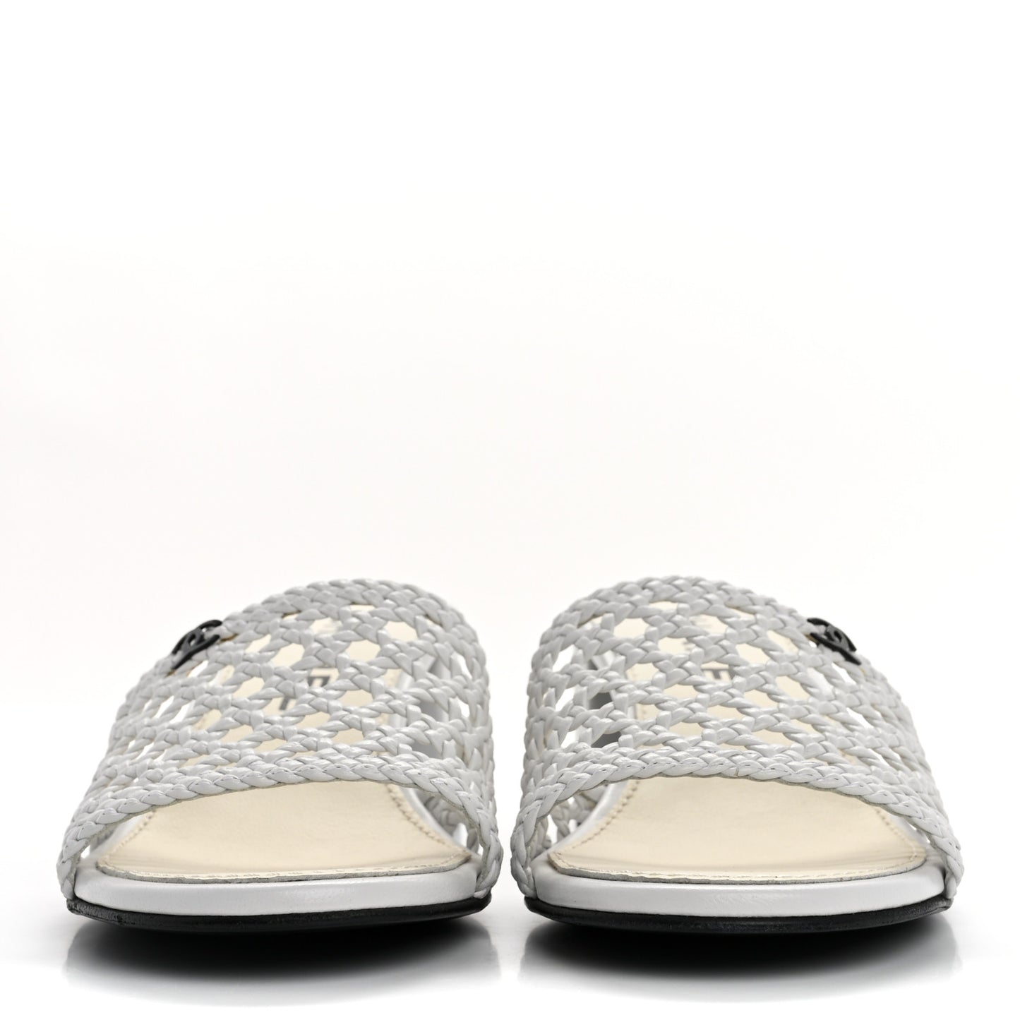 Shiny Braided Goatskin Mule Sandals 38 White