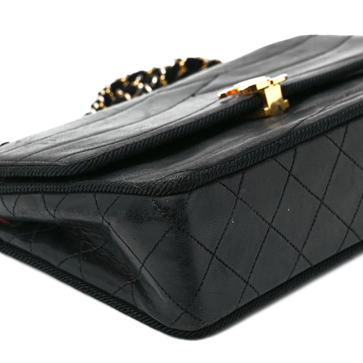 Lambskin Wavy Quilted Single Flap Black