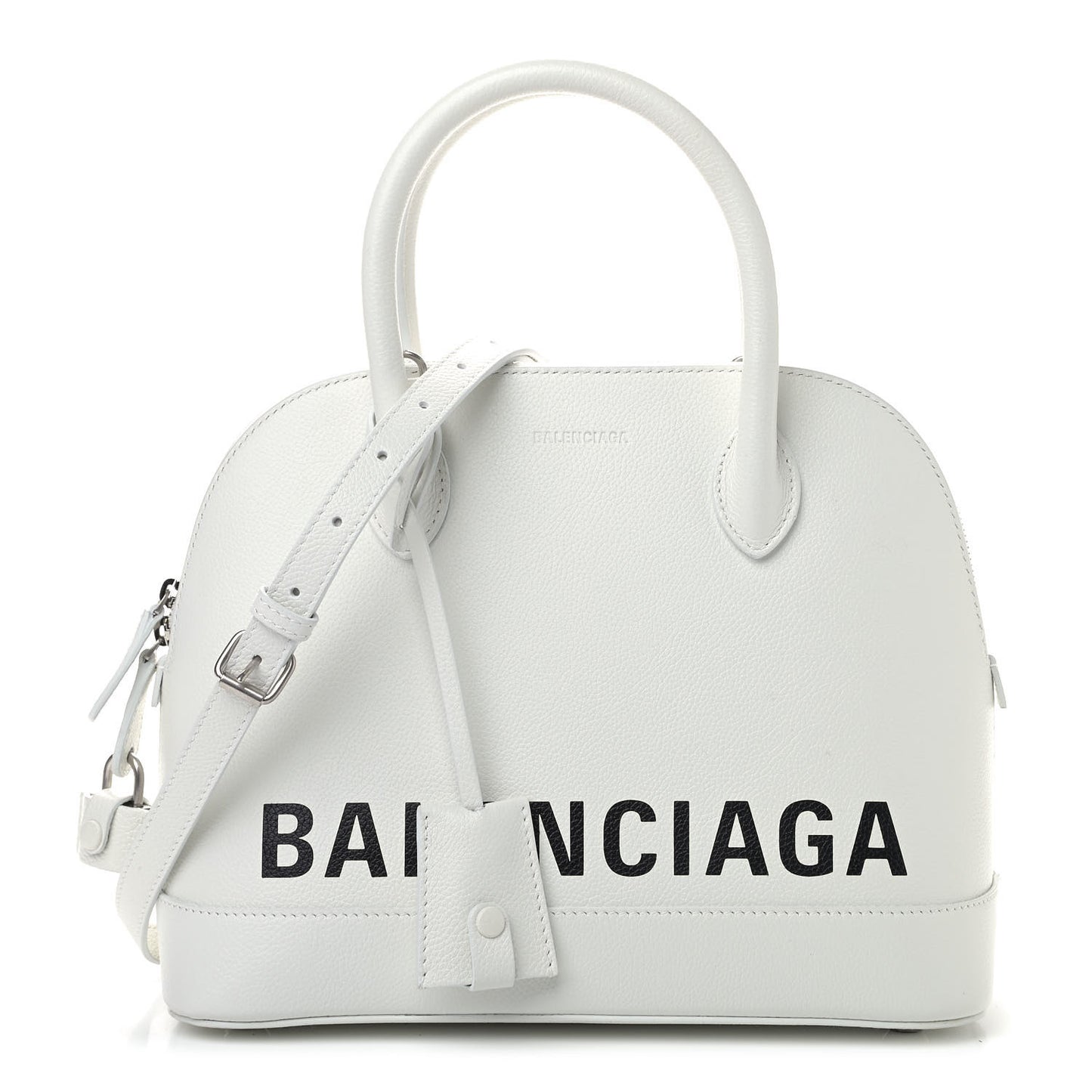 Grained Calfskin Logo S Ville Top Handle Bag White Black