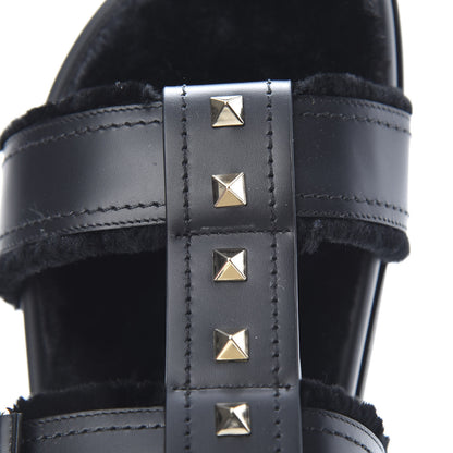 Valentino Garavani Shearling Rockstud Slide Sandals 38 Black 8 of 9