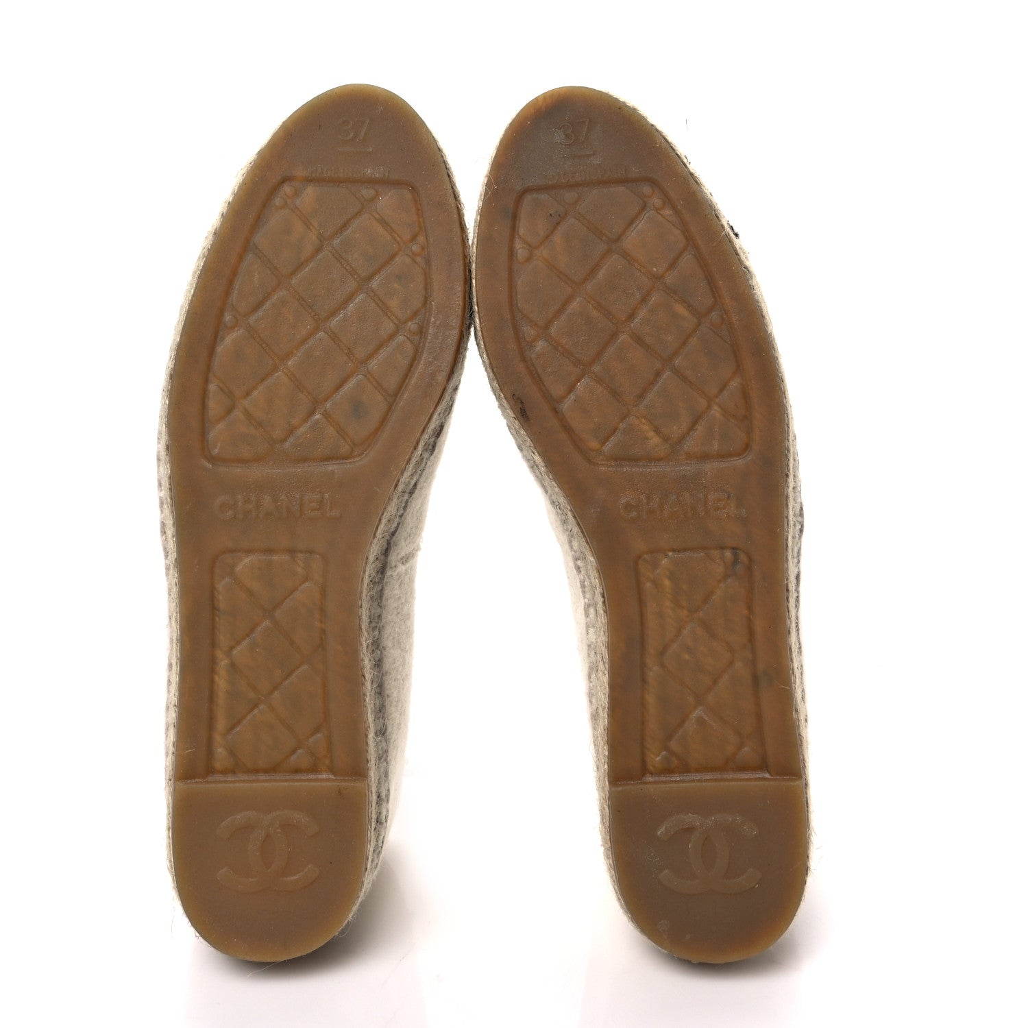 Chanel Tweed Velvet CC Espadrilles 37 Ecru Black 5 of 9